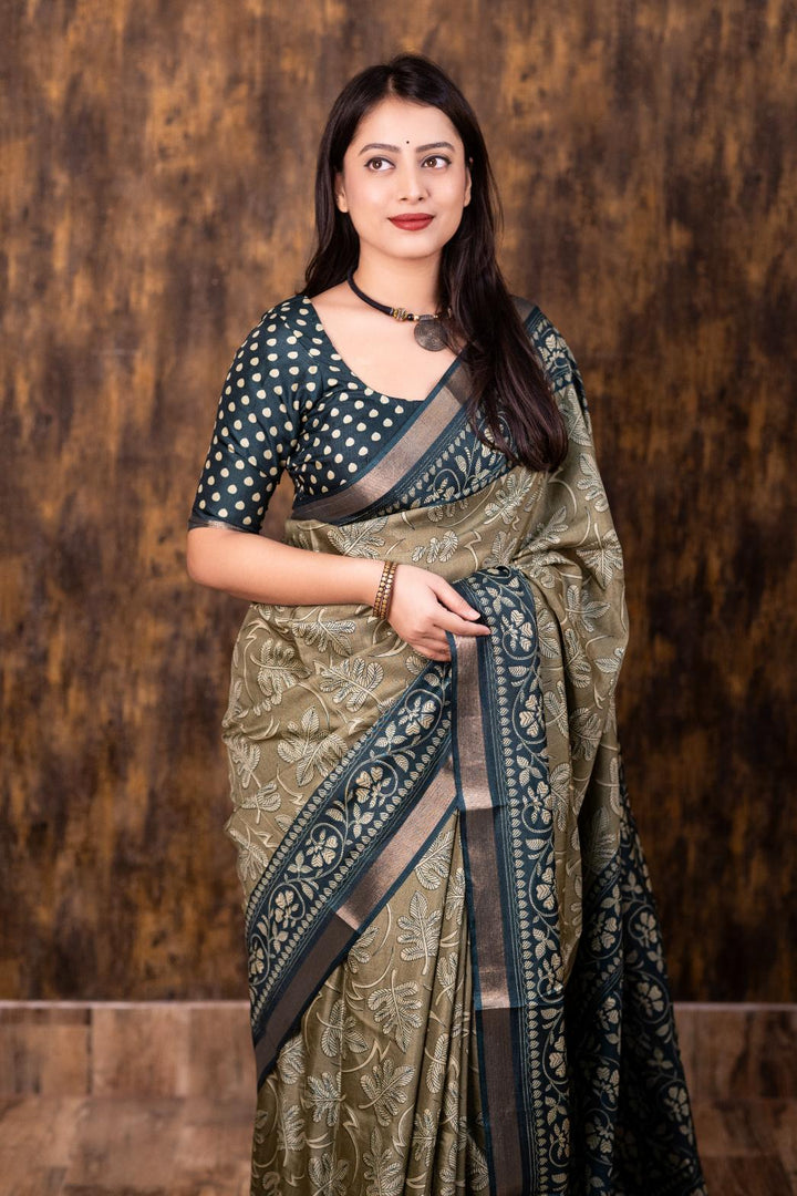 Light Green soft cotton crape saree with Pattu border.