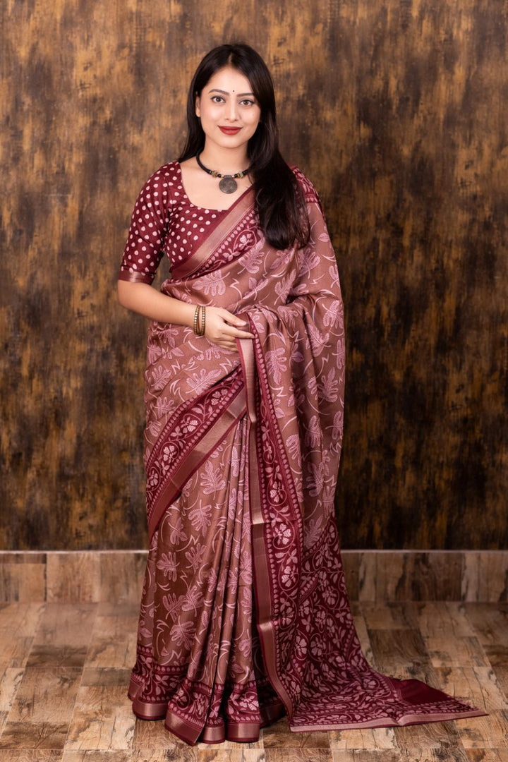 Old Rose Pink soft cotton crape saree with Pattu border.