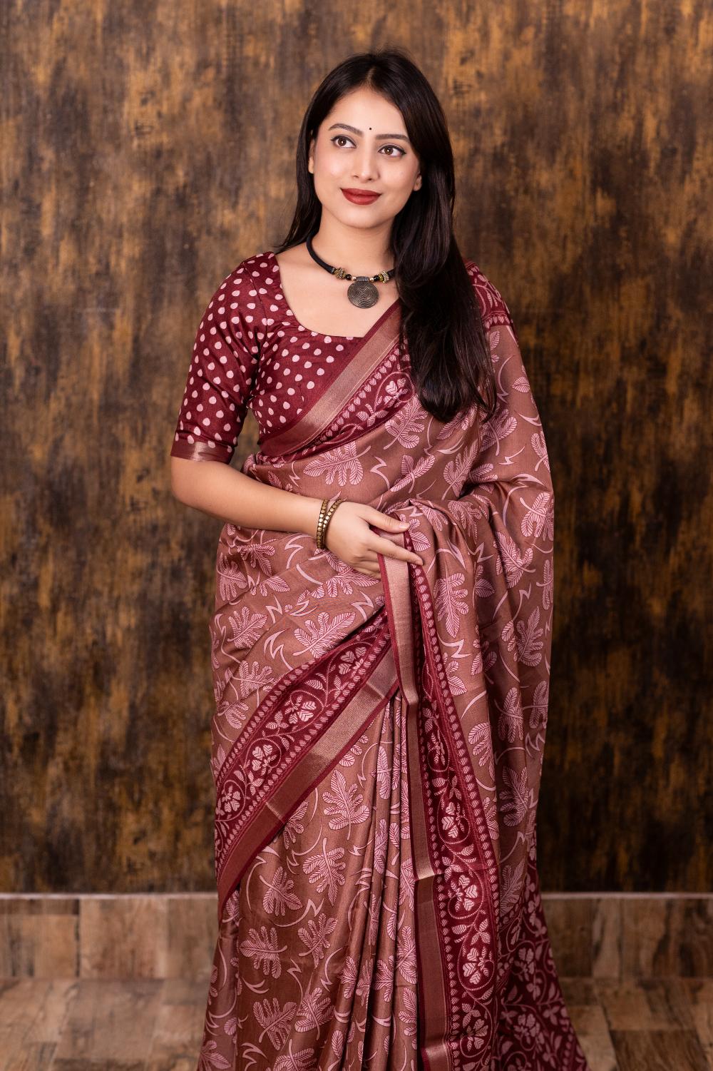 Old Rose Pink soft cotton crape saree with Pattu border.