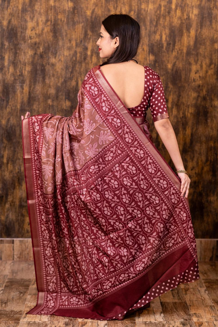 Old Rose Pink soft cotton crape saree with Pattu border.