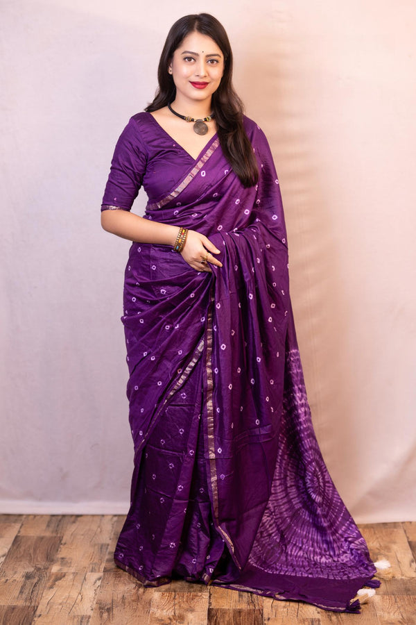 Dark Purple Chanderi Cotton Saree.