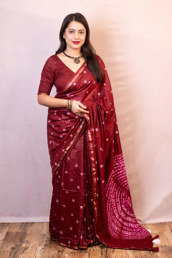 Maroon Chanderi Cotton Saree.