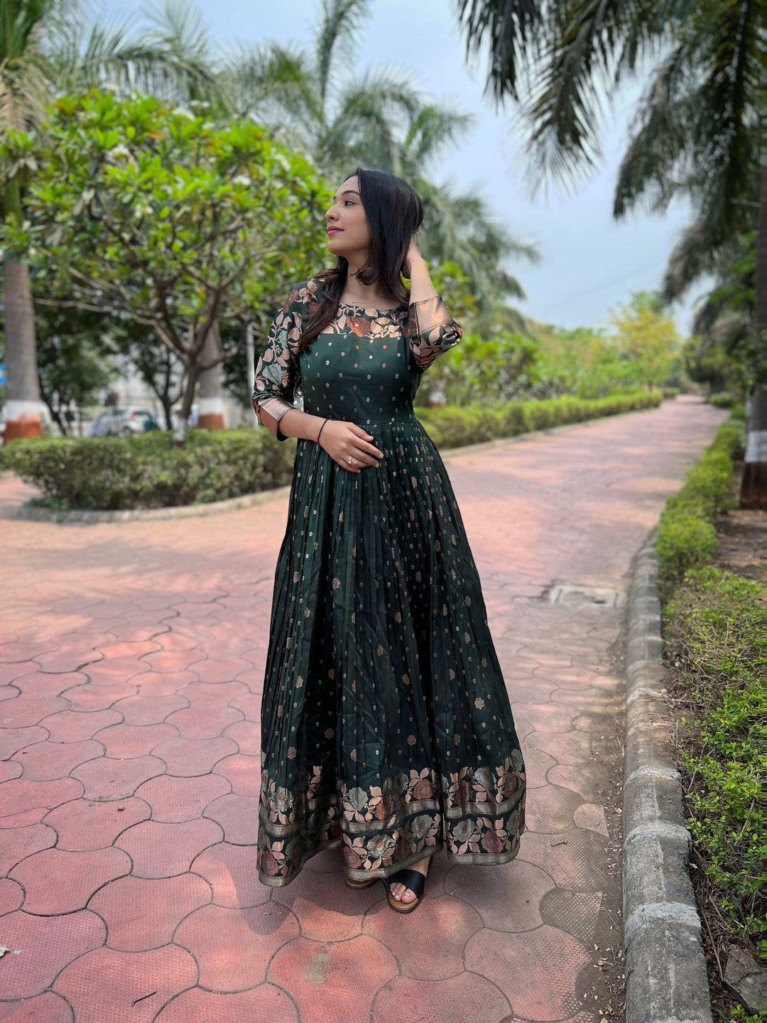 Green traditional gown with contemporary twist - PAHRAVA