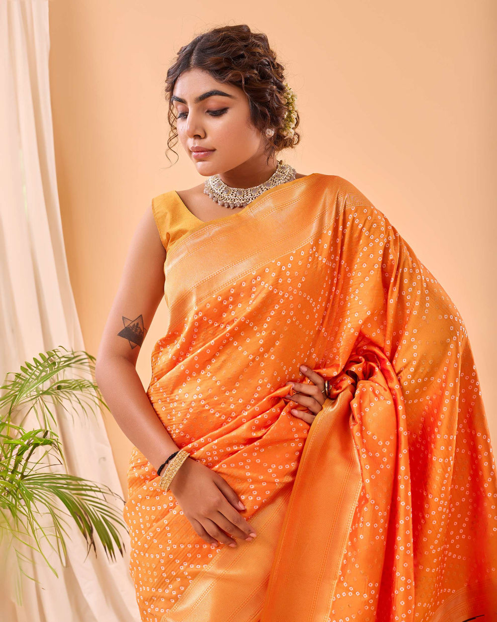 Warm Yellow Bandhej paithani silk saree - PAHRAVA