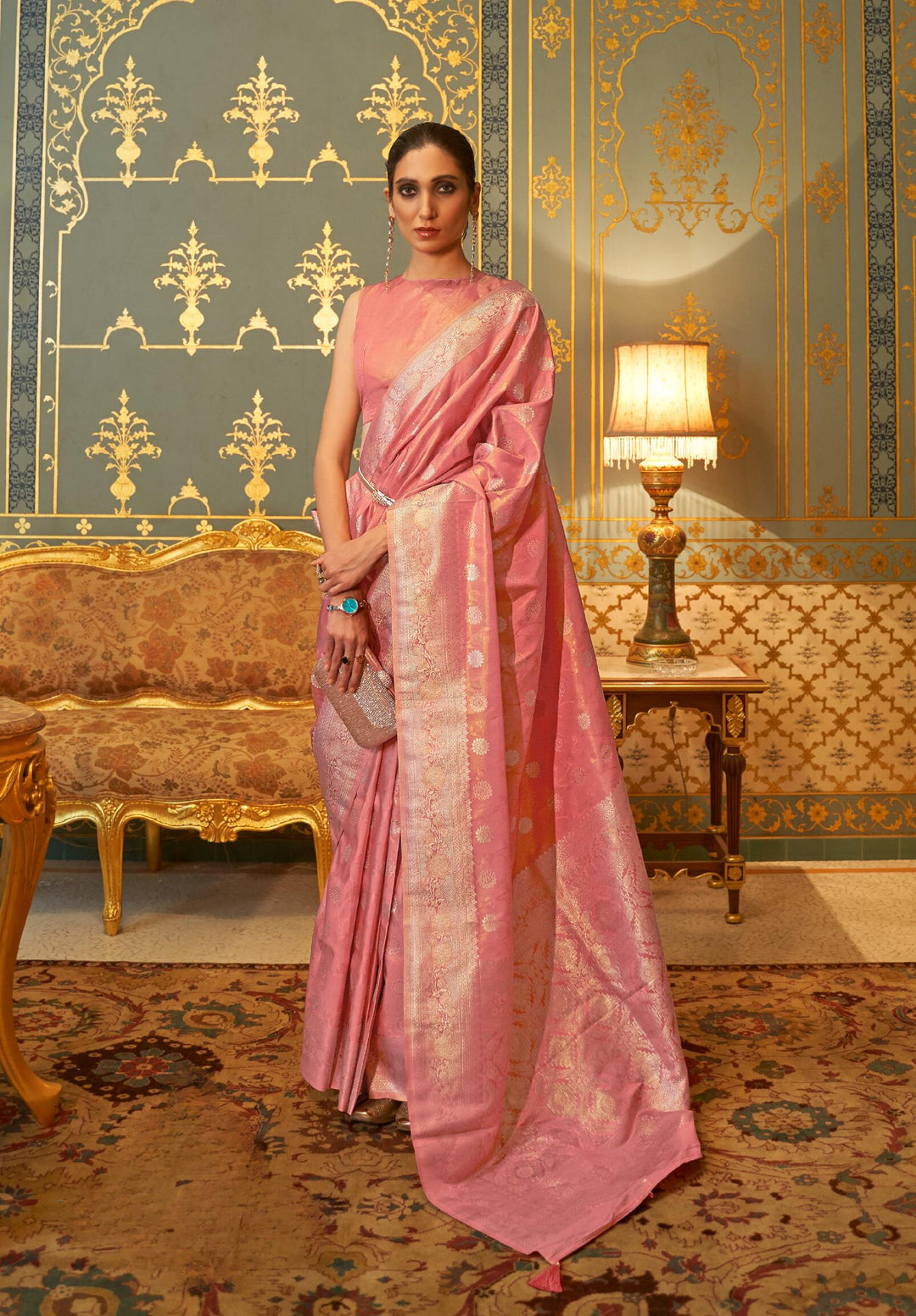 Salmon Pink Handloom Weaving Sarees - PAHRAVA