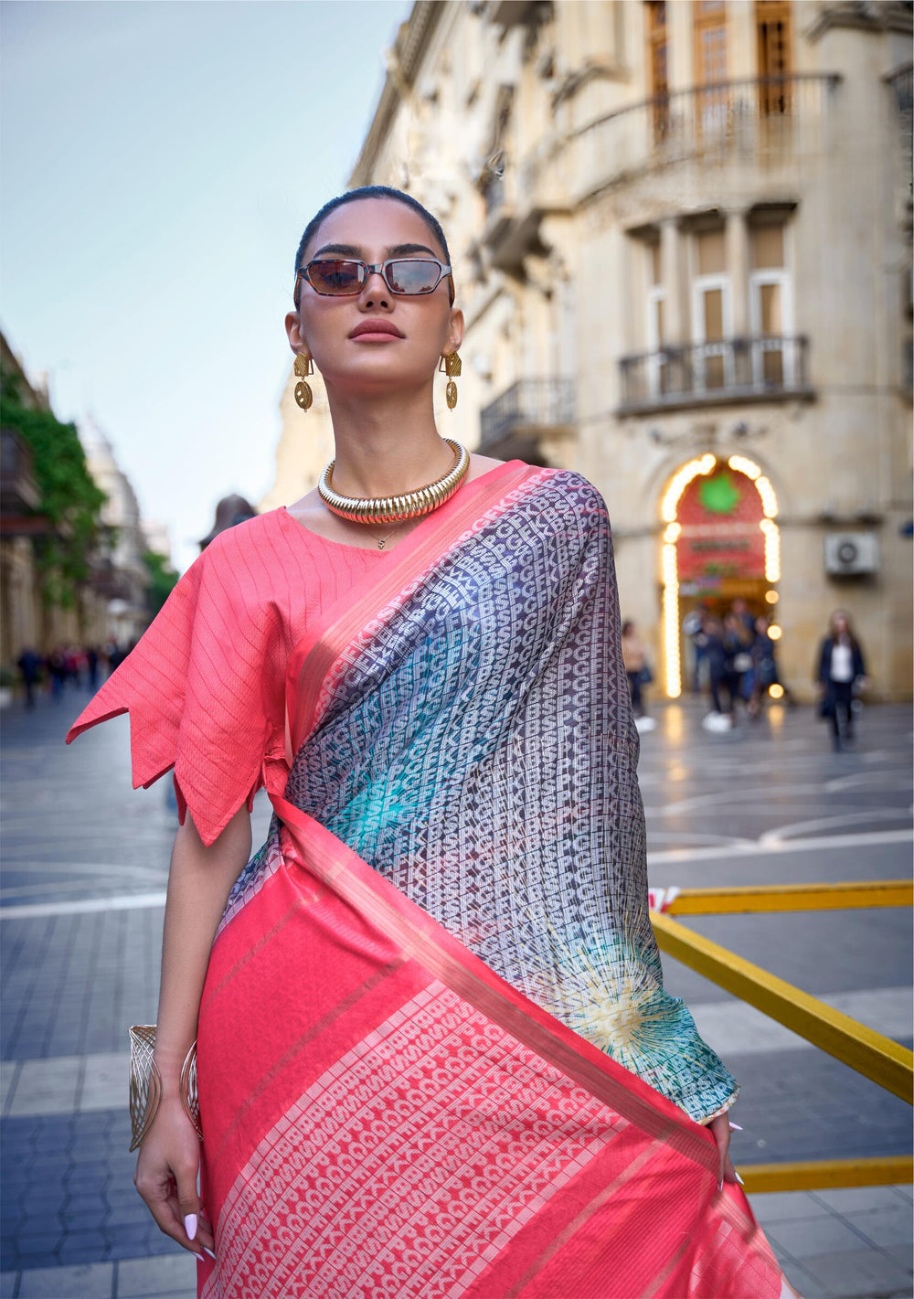 Rose Pink Print Poly Viscose Handloom Weaving Saree - PAHRAVA