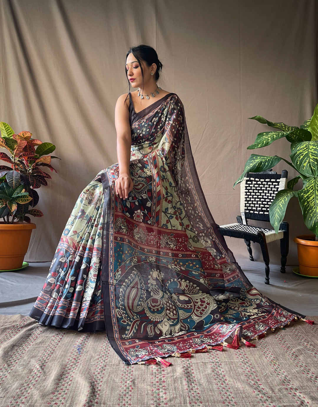 Soft Green Kalamkari cotton saree - PAHRAVA