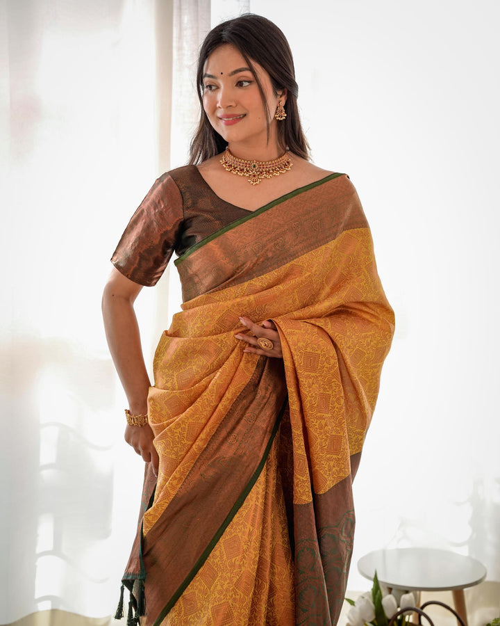 Mustard yellow pattu kanjivaram silk saree - PAHRAVA