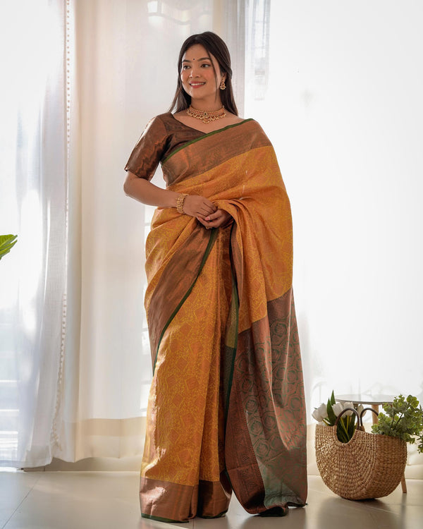 Mustard yellow pattu kanjivaram silk saree - PAHRAVA