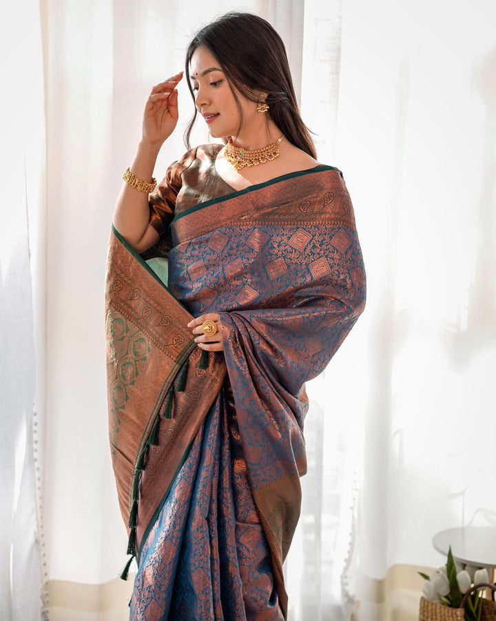 Silver grey pattu kanjivaram silk saree - PAHRAVA