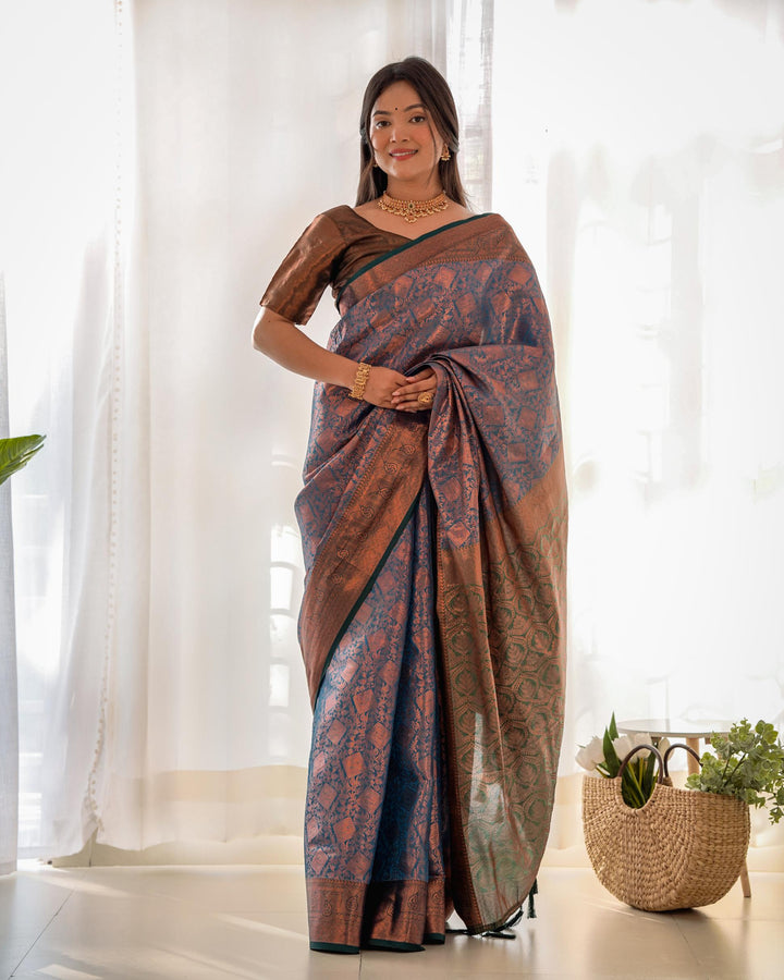 Silver grey pattu kanjivaram silk saree - PAHRAVA