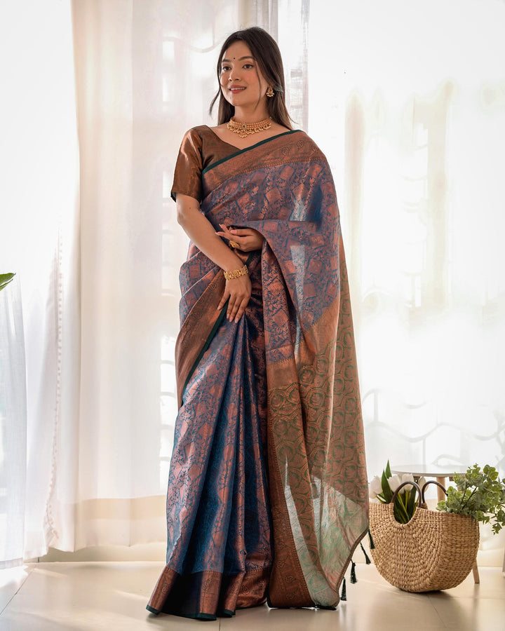 Silver grey pattu kanjivaram silk saree - PAHRAVA