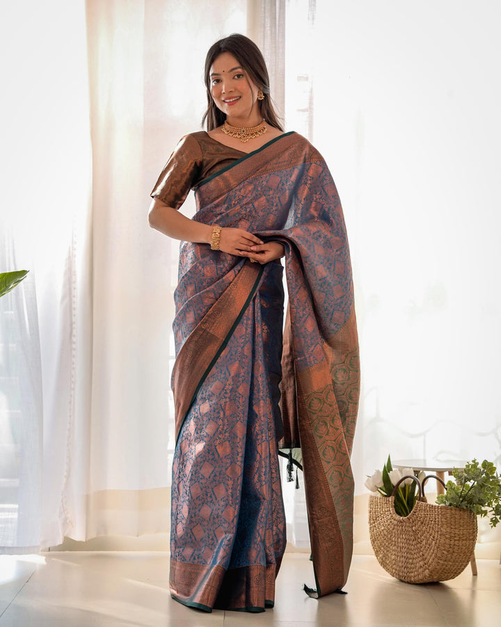 Silver grey pattu kanjivaram silk saree - PAHRAVA