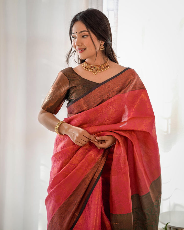 Plum peach pattu kanjivaram silk saree - PAHRAVA