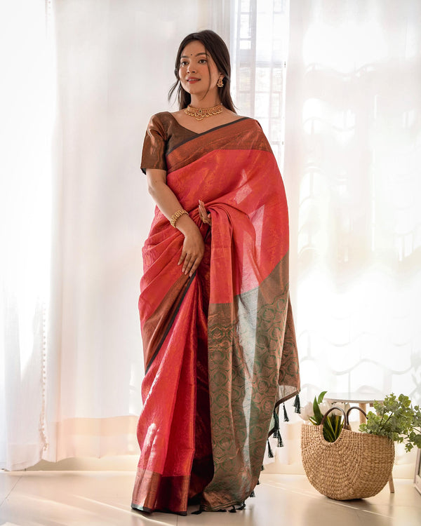 Plum peach pattu kanjivaram silk saree - PAHRAVA