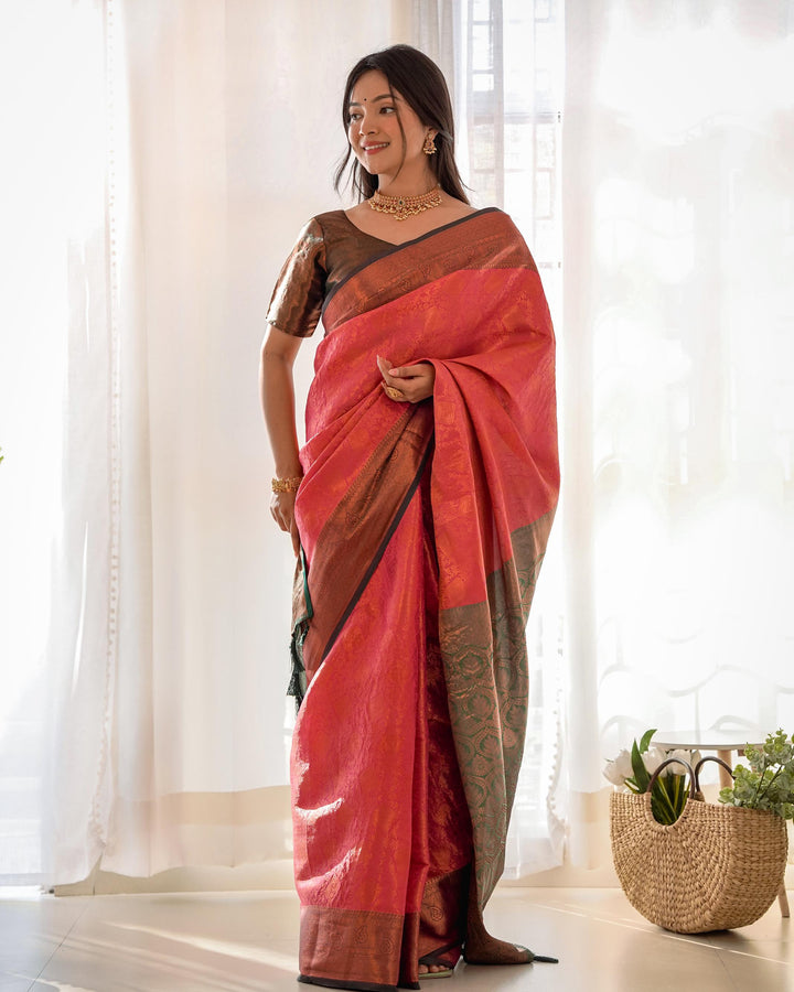 Plum peach pattu kanjivaram silk saree - PAHRAVA