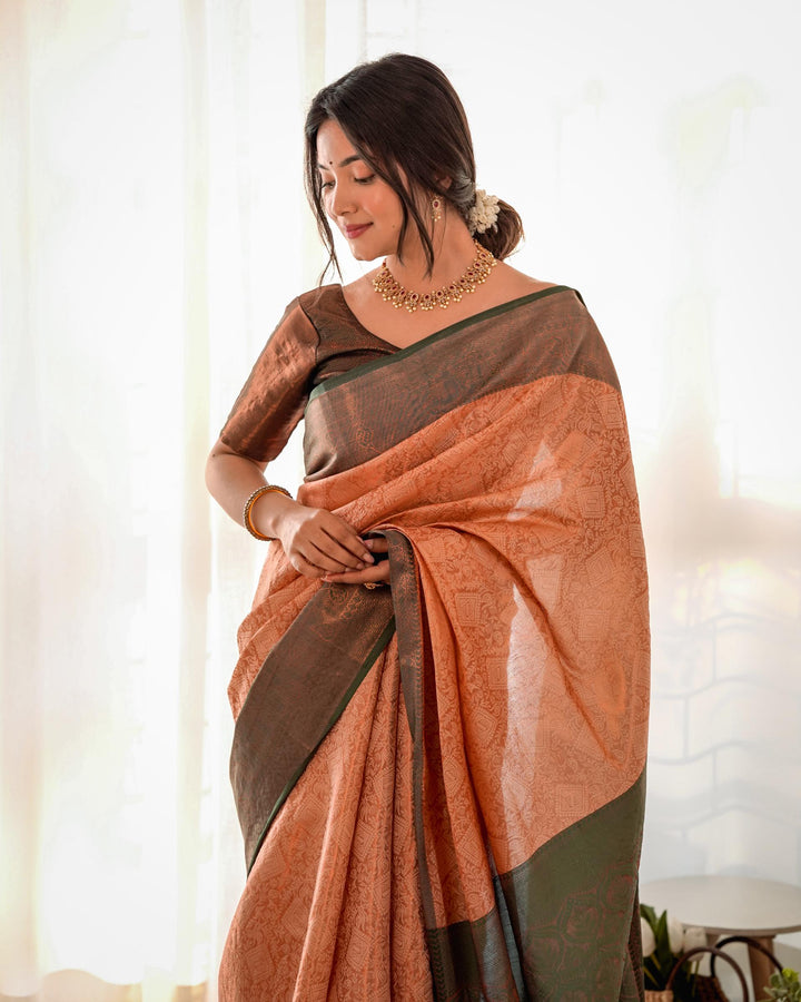 Khakhi brown pattu kanjivaram silk saree - PAHRAVA