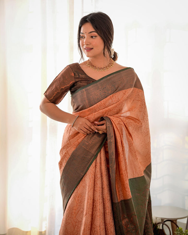 Khakhi brown pattu kanjivaram silk saree - PAHRAVA