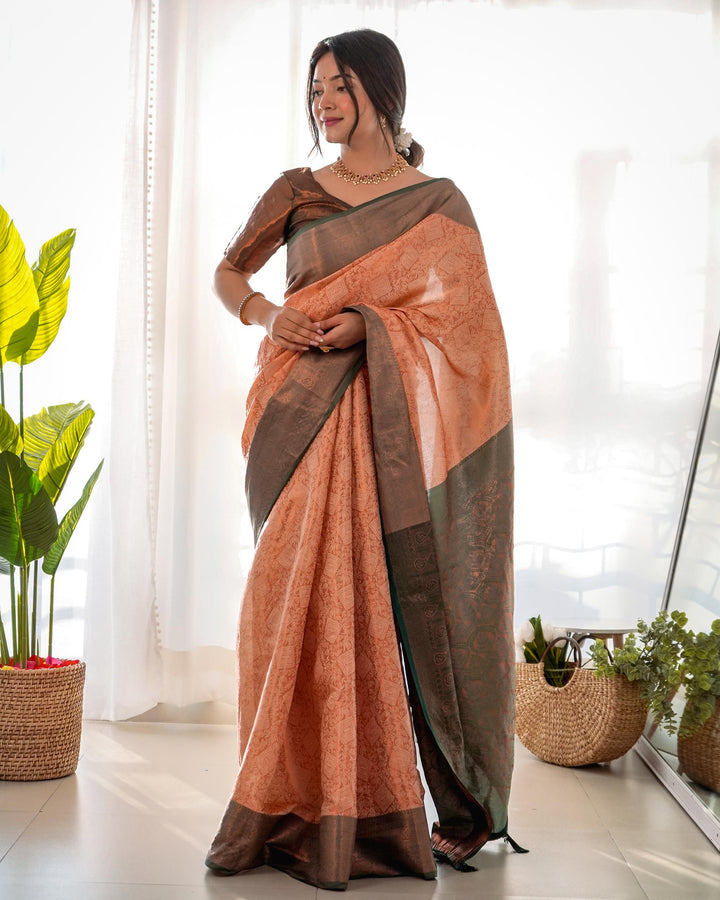 Khakhi brown pattu kanjivaram silk saree - PAHRAVA