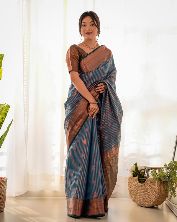 Dark electric blue pattu kanjivaram silk saree - PAHRAVA