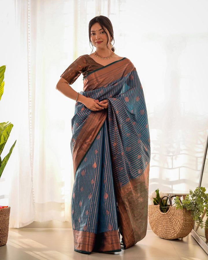 Dark electric blue pattu kanjivaram silk saree - PAHRAVA