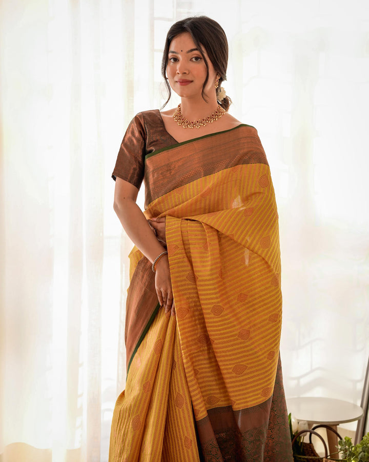 Pale yellow pattu kanjivaram silk saree - PAHRAVA