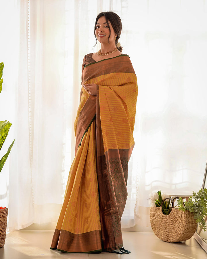 Pale yellow pattu kanjivaram silk saree - PAHRAVA