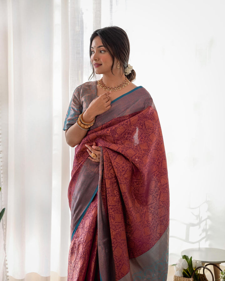 Maroon pattu kanjivaram silk saree - PAHRAVA