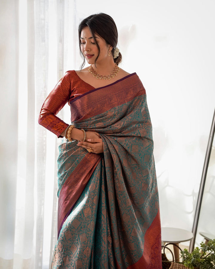 Cool grey pattu kanjivaram silk saree - PAHRAVA