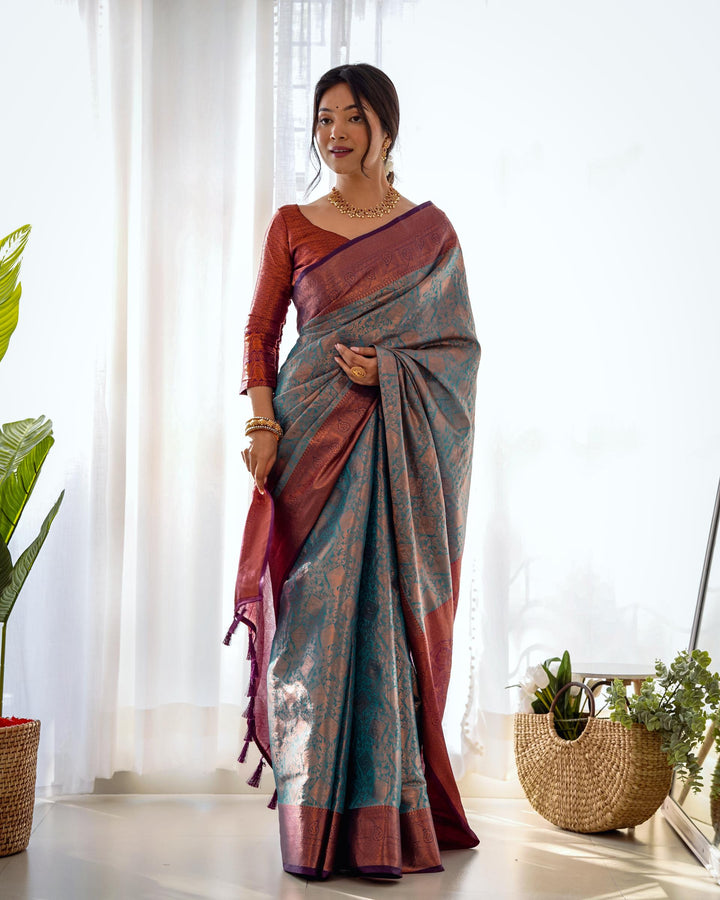 Cool grey pattu kanjivaram silk saree - PAHRAVA