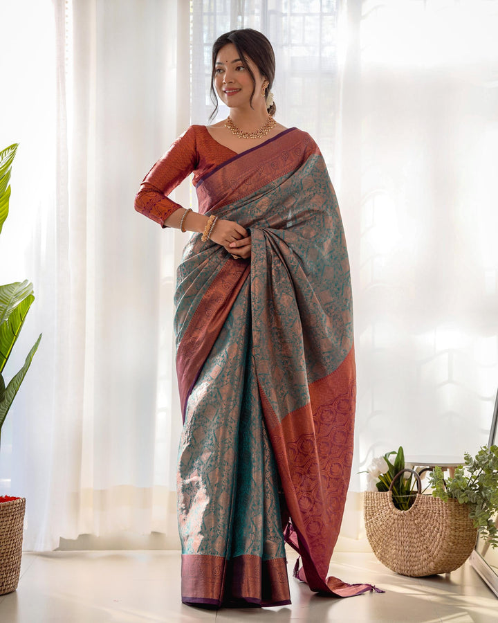 Cool grey pattu kanjivaram silk saree - PAHRAVA