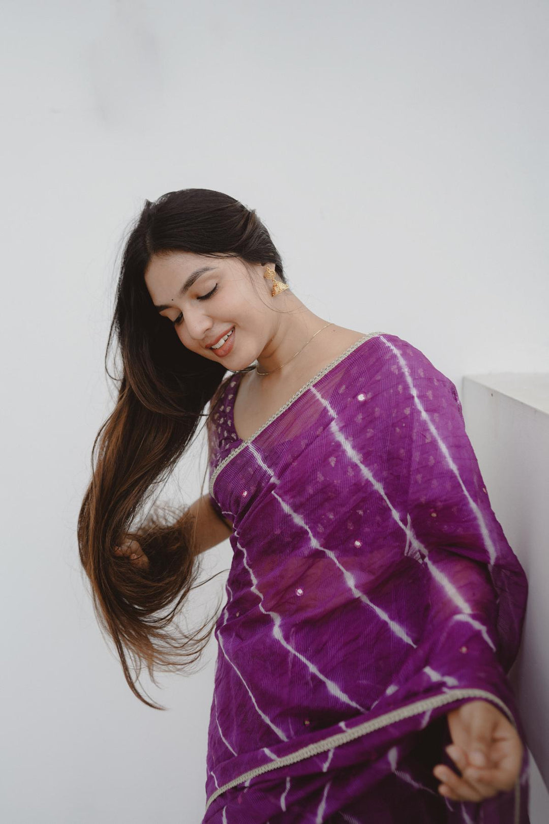 Grape Purple pure Kota saree with tye and dye leheriya.