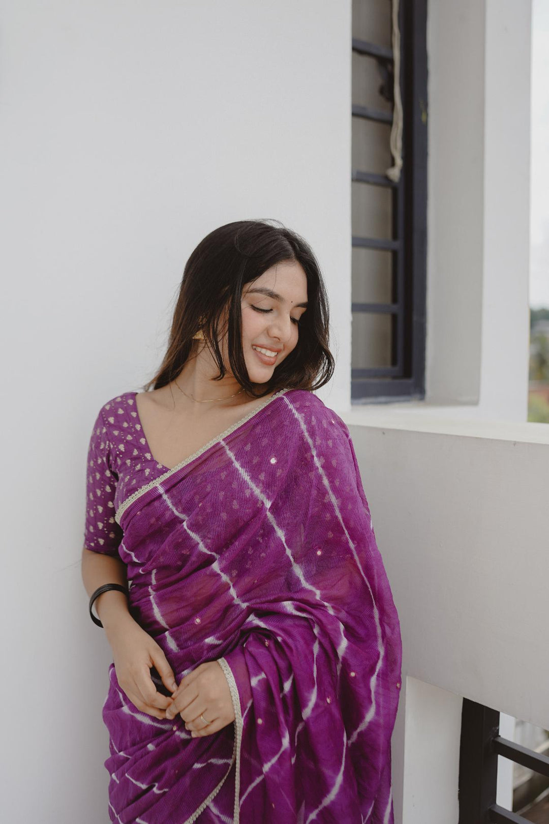 Grape Purple pure Kota saree with tye and dye leheriya.