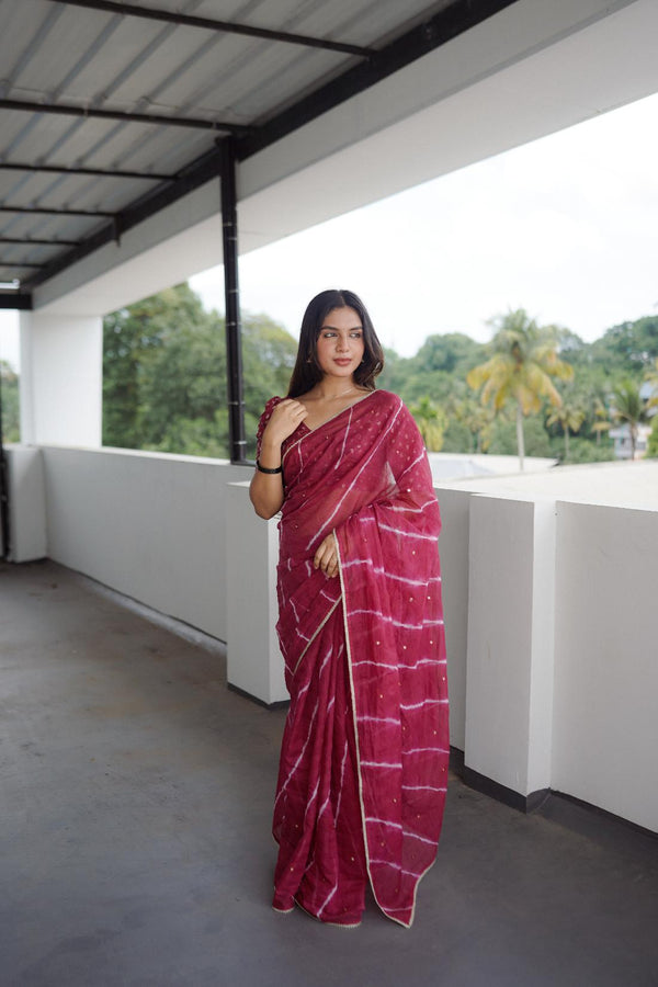 Light Maroon pure Kota saree with tye and dye leheriya.