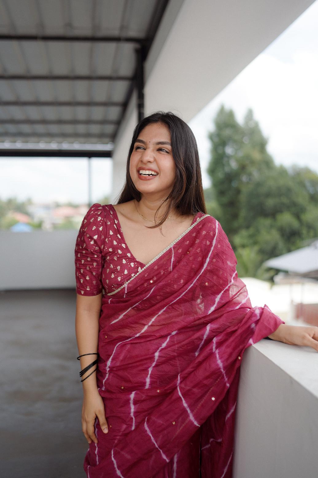 Light Maroon pure Kota saree with tye and dye leheriya.