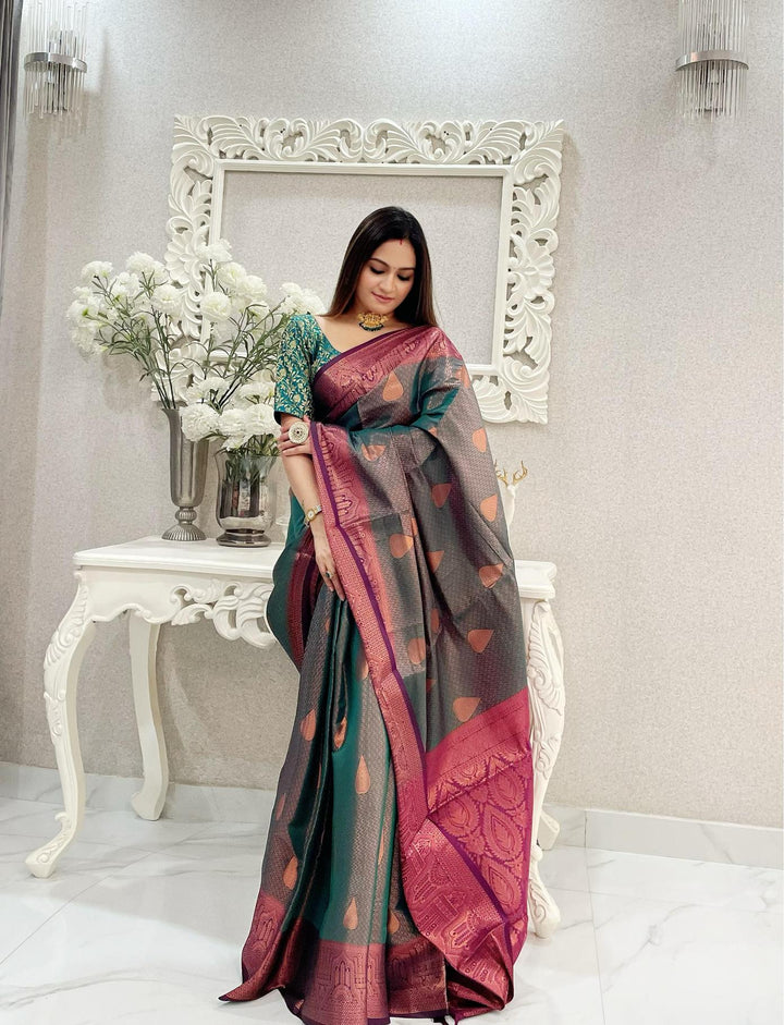 Leaf green kubera pattu kanjivaram silk saree - PAHRAVA