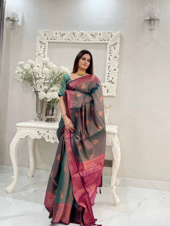 Leaf green kubera pattu kanjivaram silk saree - PAHRAVA