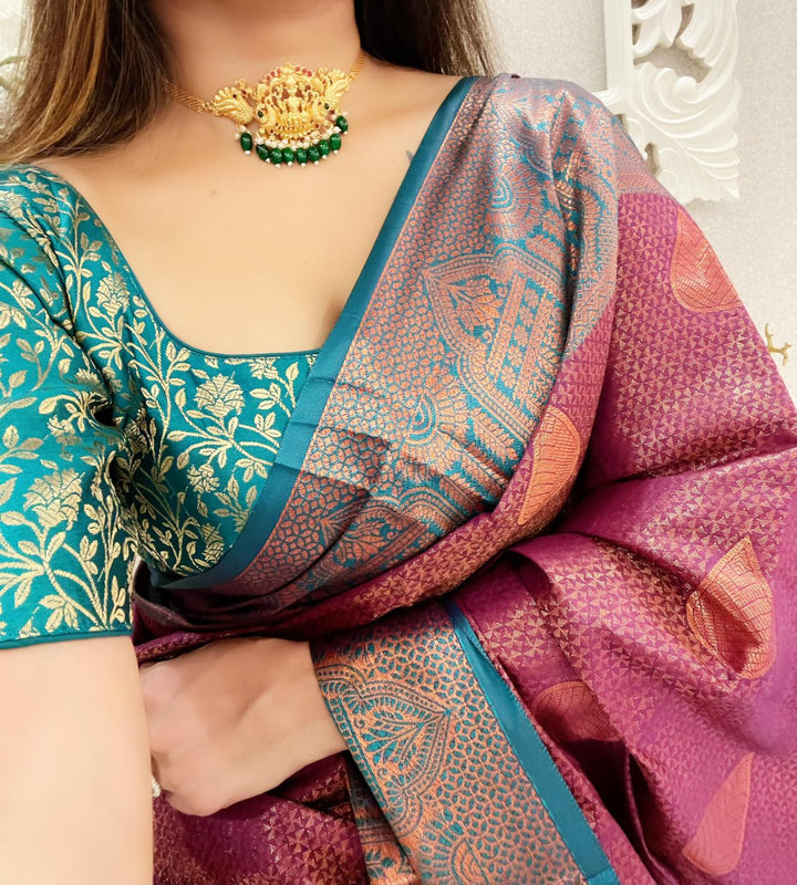 Mauve lavender kubera pattu kanjivaram silk saree - PAHRAVA