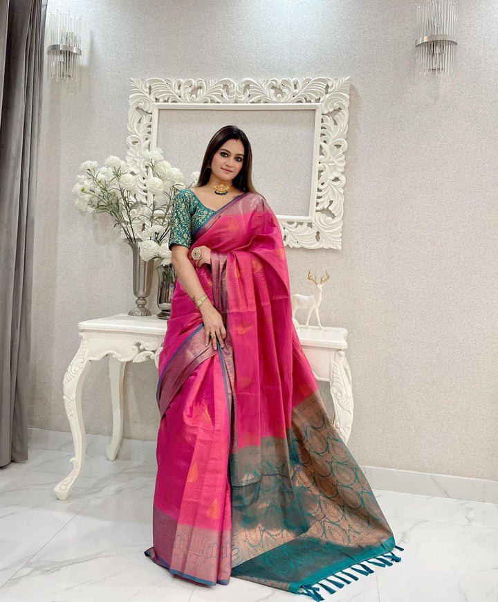 Raspberry pink kubera pattu kanjivaram silk saree - PAHRAVA