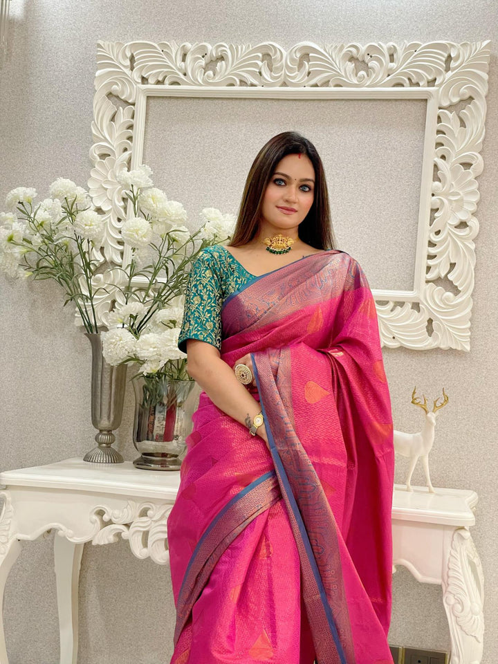 Raspberry pink kubera pattu kanjivaram silk saree - PAHRAVA