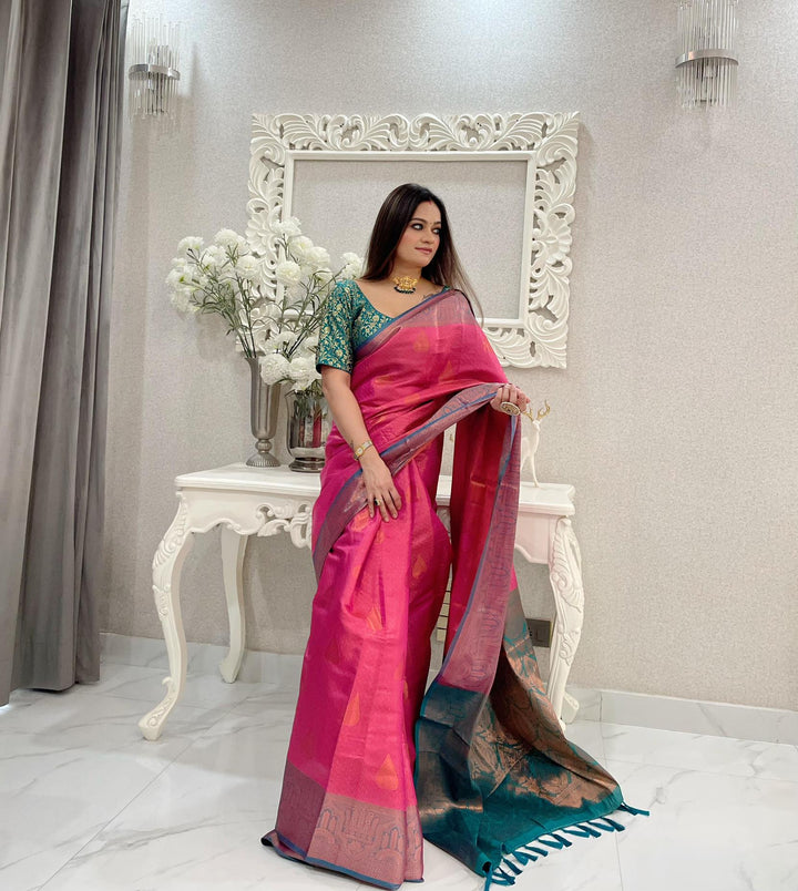 Raspberry pink kubera pattu kanjivaram silk saree - PAHRAVA