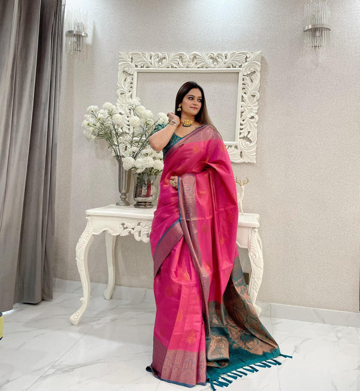 Raspberry pink kubera pattu kanjivaram silk saree - PAHRAVA