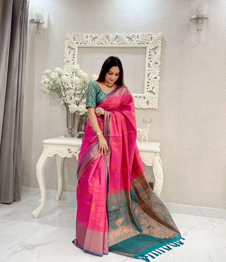 Raspberry pink kubera pattu kanjivaram silk saree - PAHRAVA