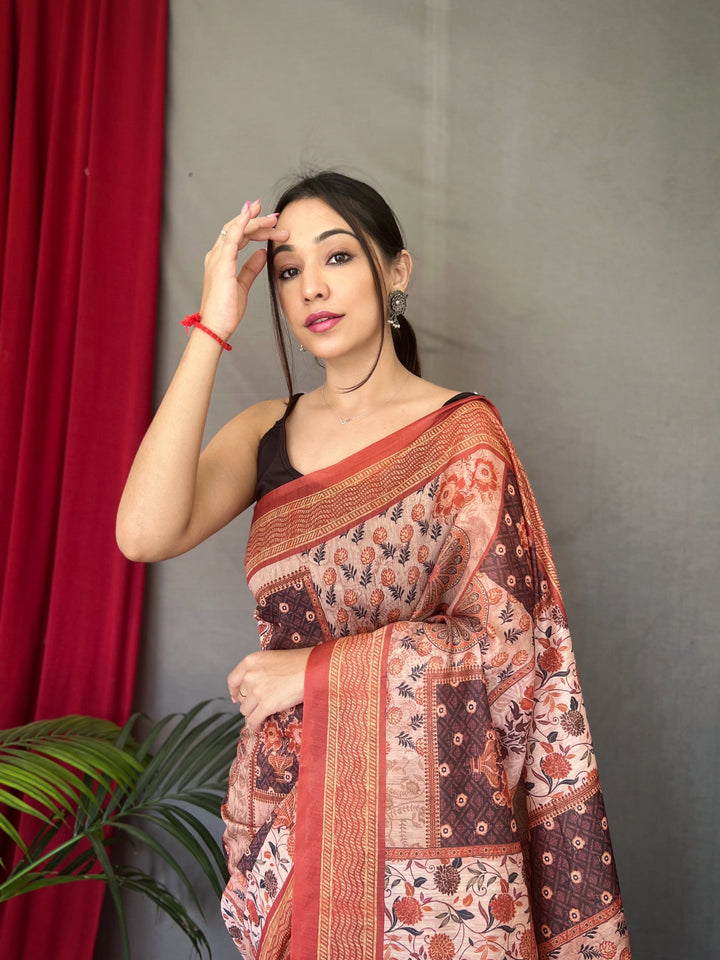 Plum Peach Kashmiri Cotton Saree - PAHRAVA