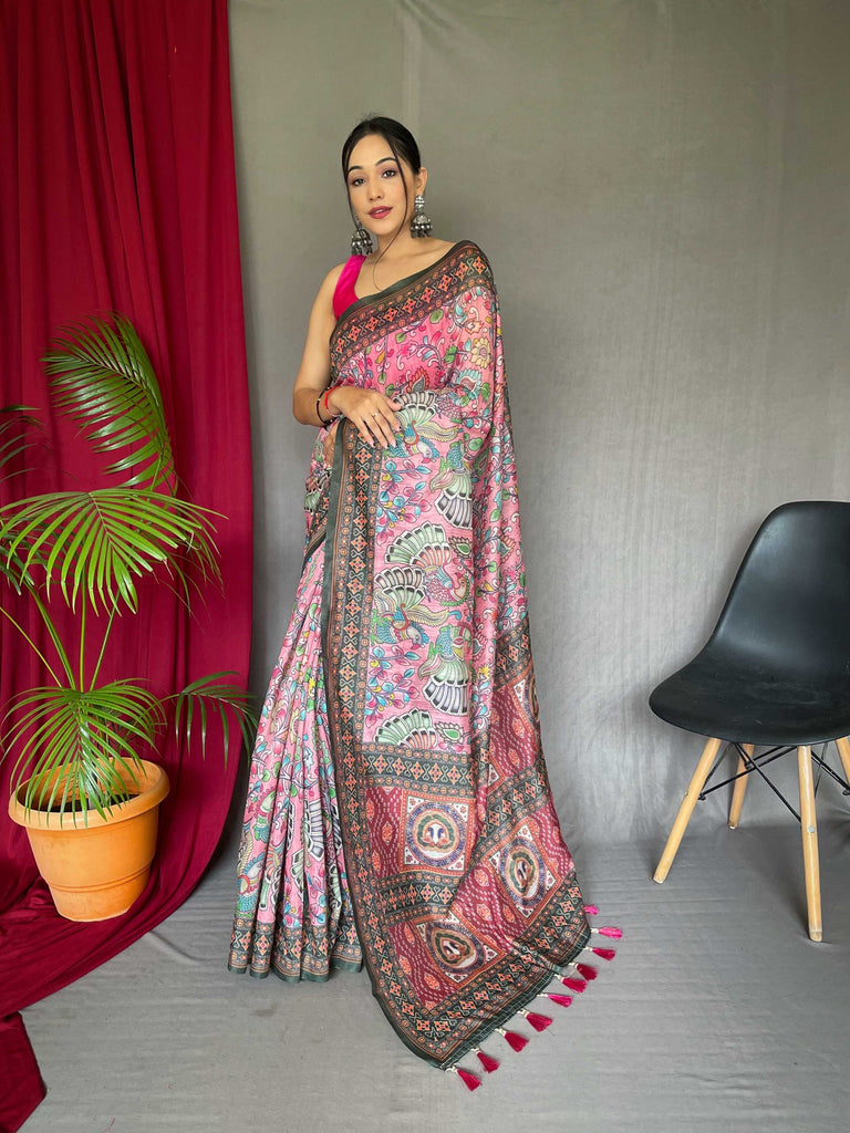 Prism Pink malai cotton saree - PAHRAVA