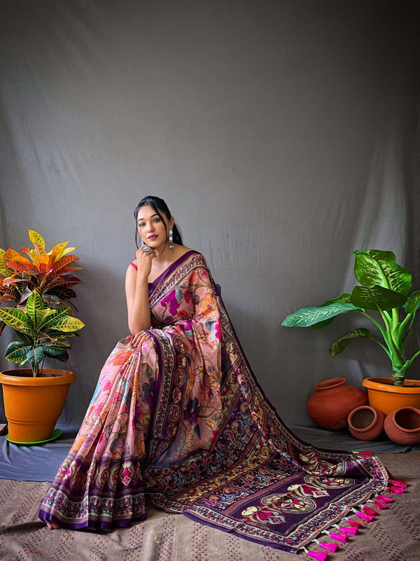 Fresh Pink Kalamkari cotton saree - PAHRAVA