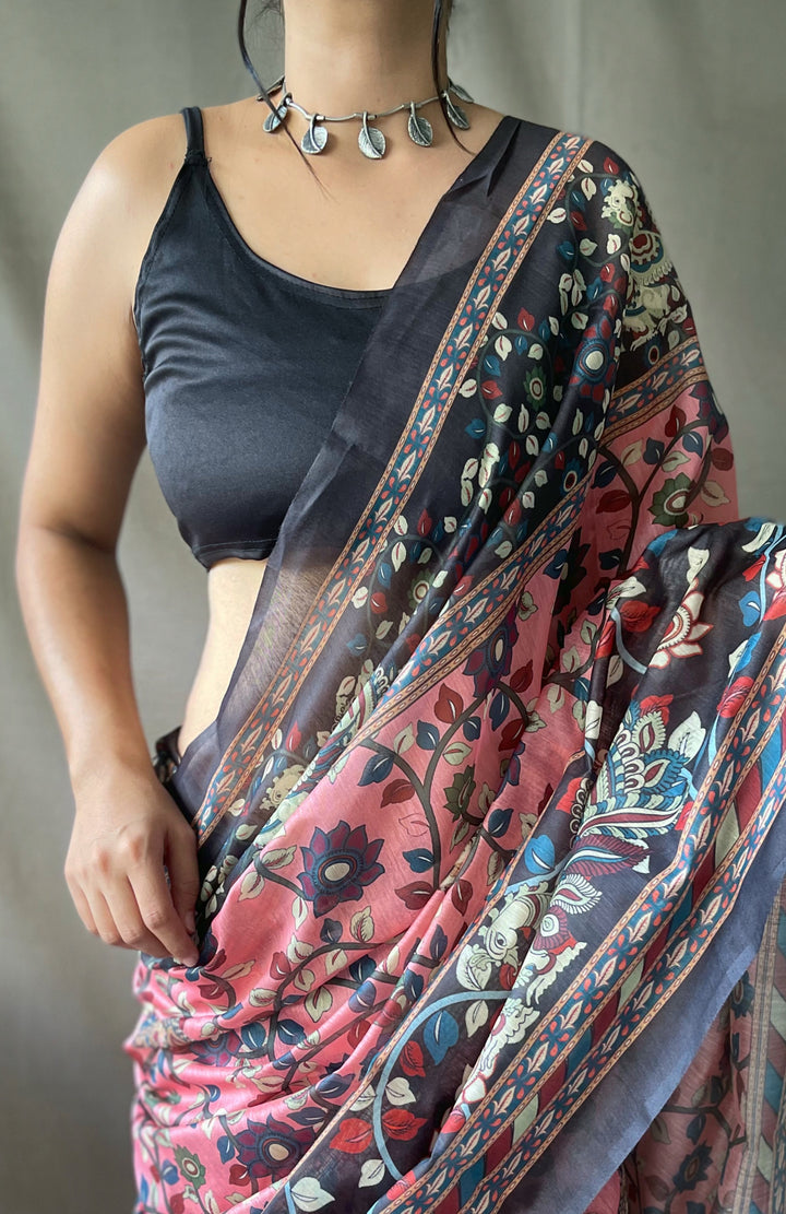 Pretty Pink Kalamkari cotton saree - PAHRAVA