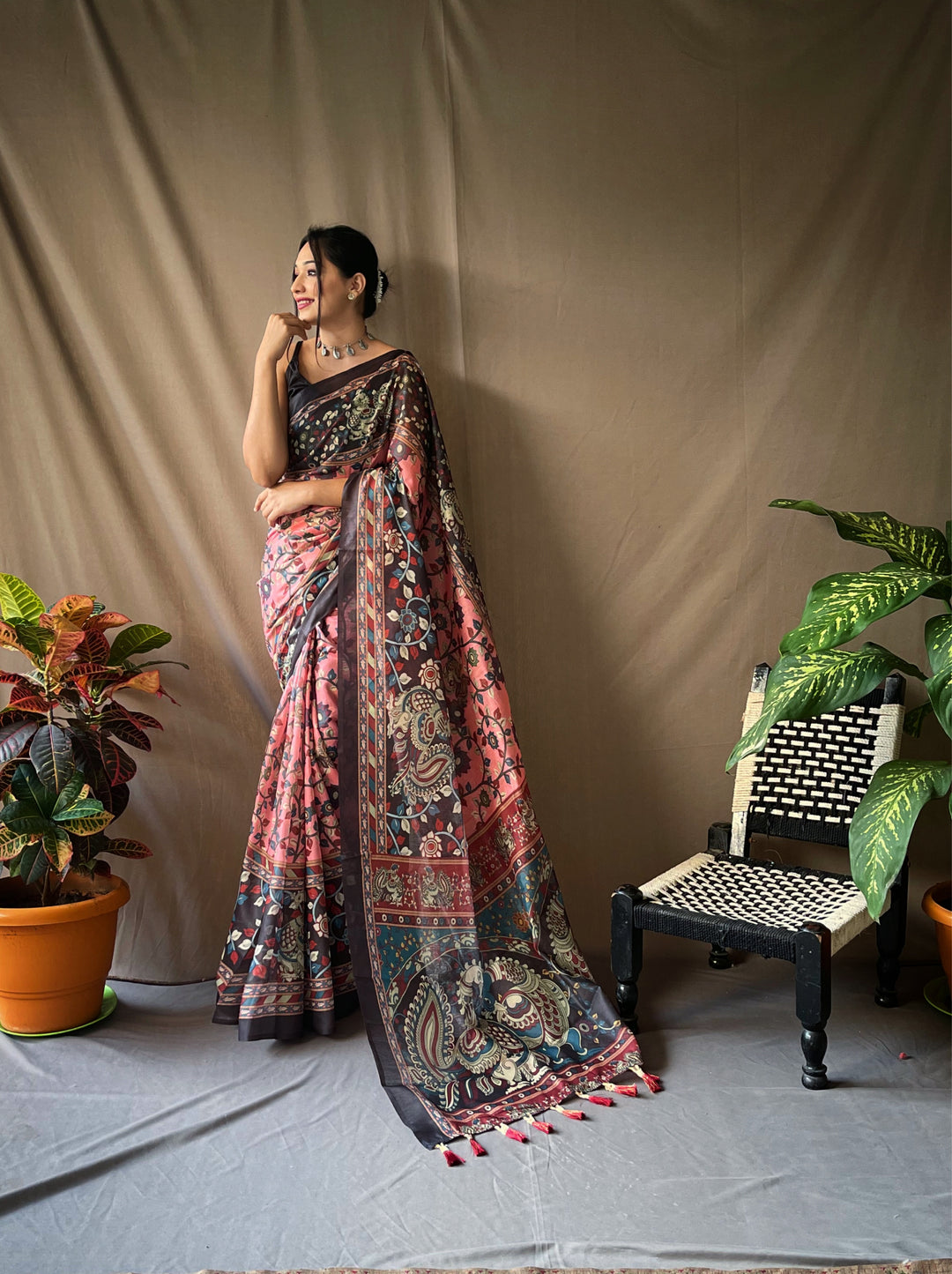 Pretty Pink Kalamkari cotton saree - PAHRAVA