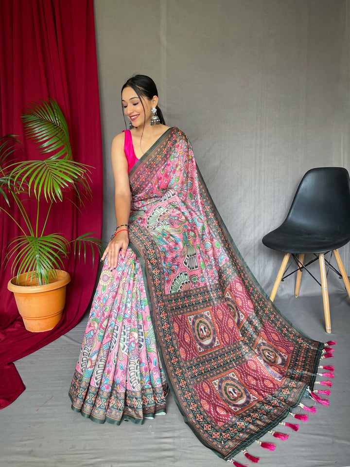 Prism Pink malai cotton saree - PAHRAVA