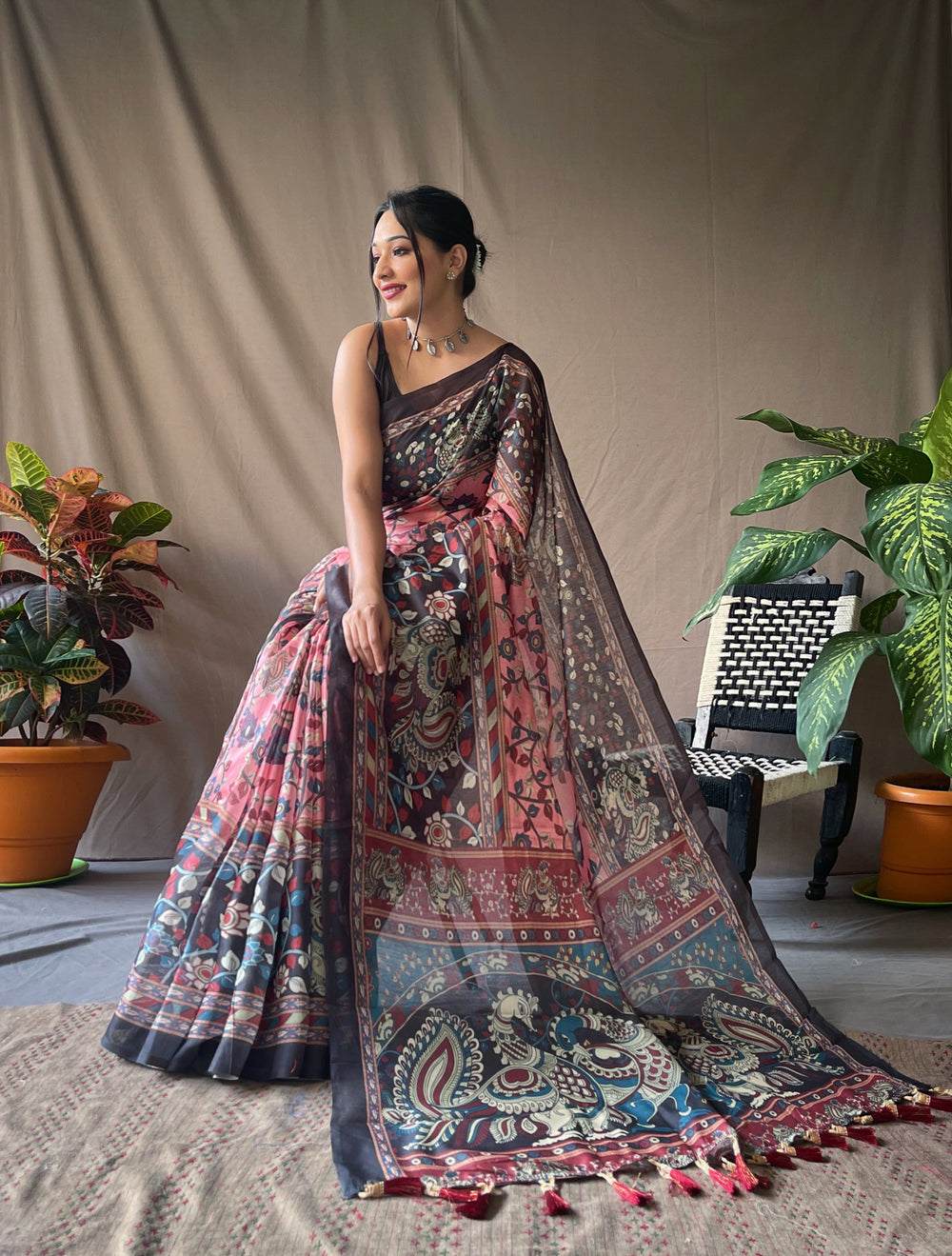 Pretty Pink Kalamkari cotton saree - PAHRAVA